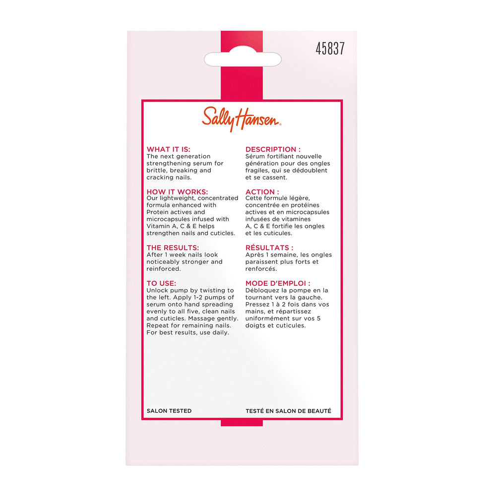 Sally Hansen Hard As Nails Serum close-up reveals micro-droplet dispensation for quick care.