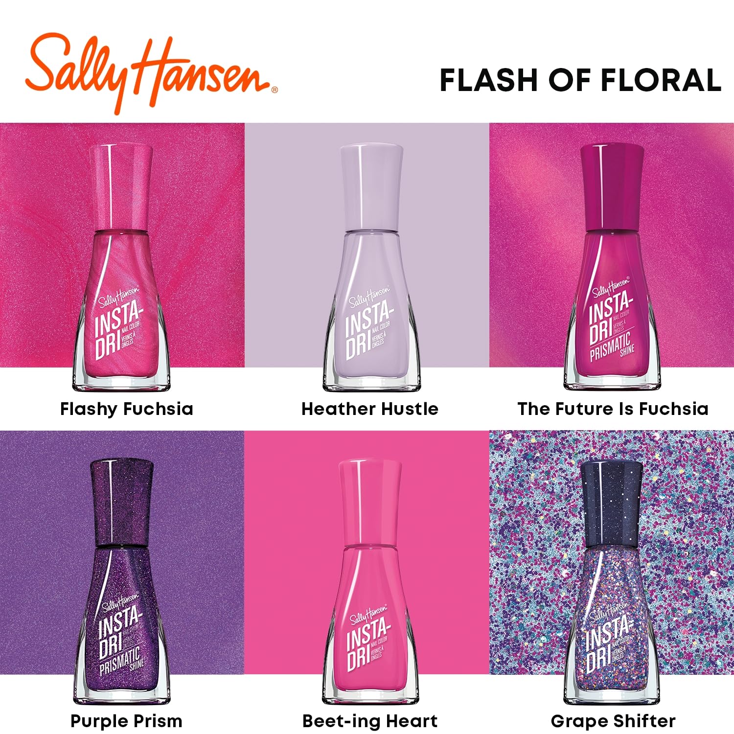 Sally Hansen Insta-Dri Grape Shifter purple nail polish on finished nails shows streak-free shine.
