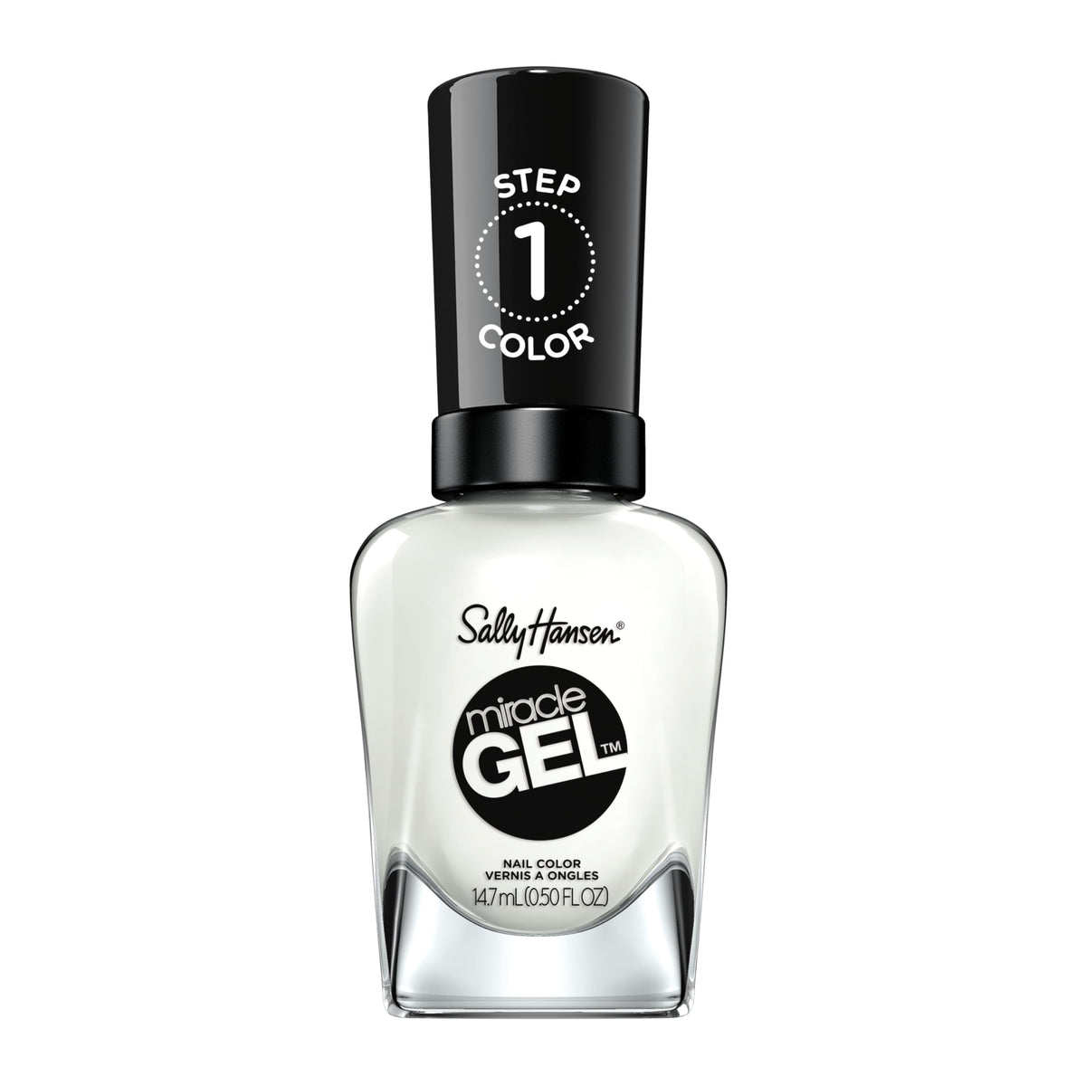 Sally Hansen Miracle Gel Get Mod bottle shows semi-opaque white shade for salon-style color