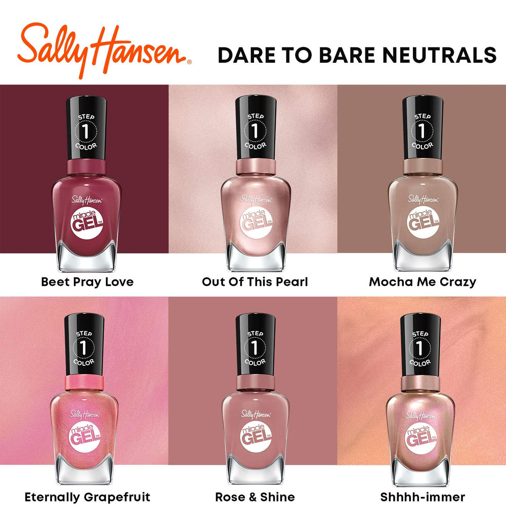 Sally Hansen Miracle Gel two-step routine shown with color and top coat.