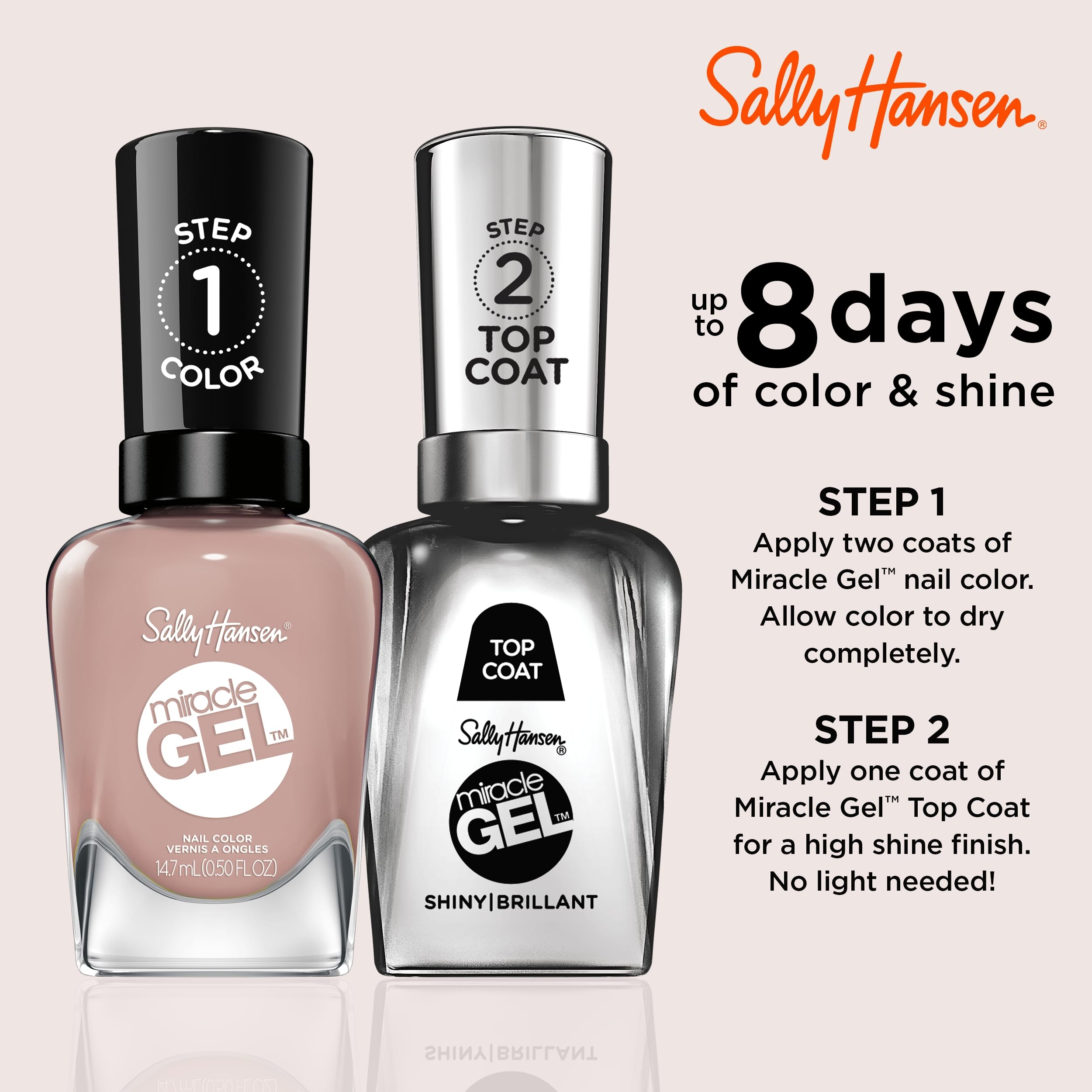 Sally Hansen Miracle Gel bottle featuring no UV light required.