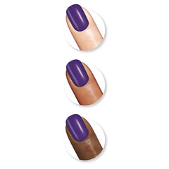 Sally Hansen Xtreme Wear Purple Craze nails closeup shows glossy, chip-resistant finish.