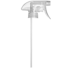 Sally's Organics clear trigger sprayer for 16oz bottle showing adjustable mist and spray options for cleaning and misting