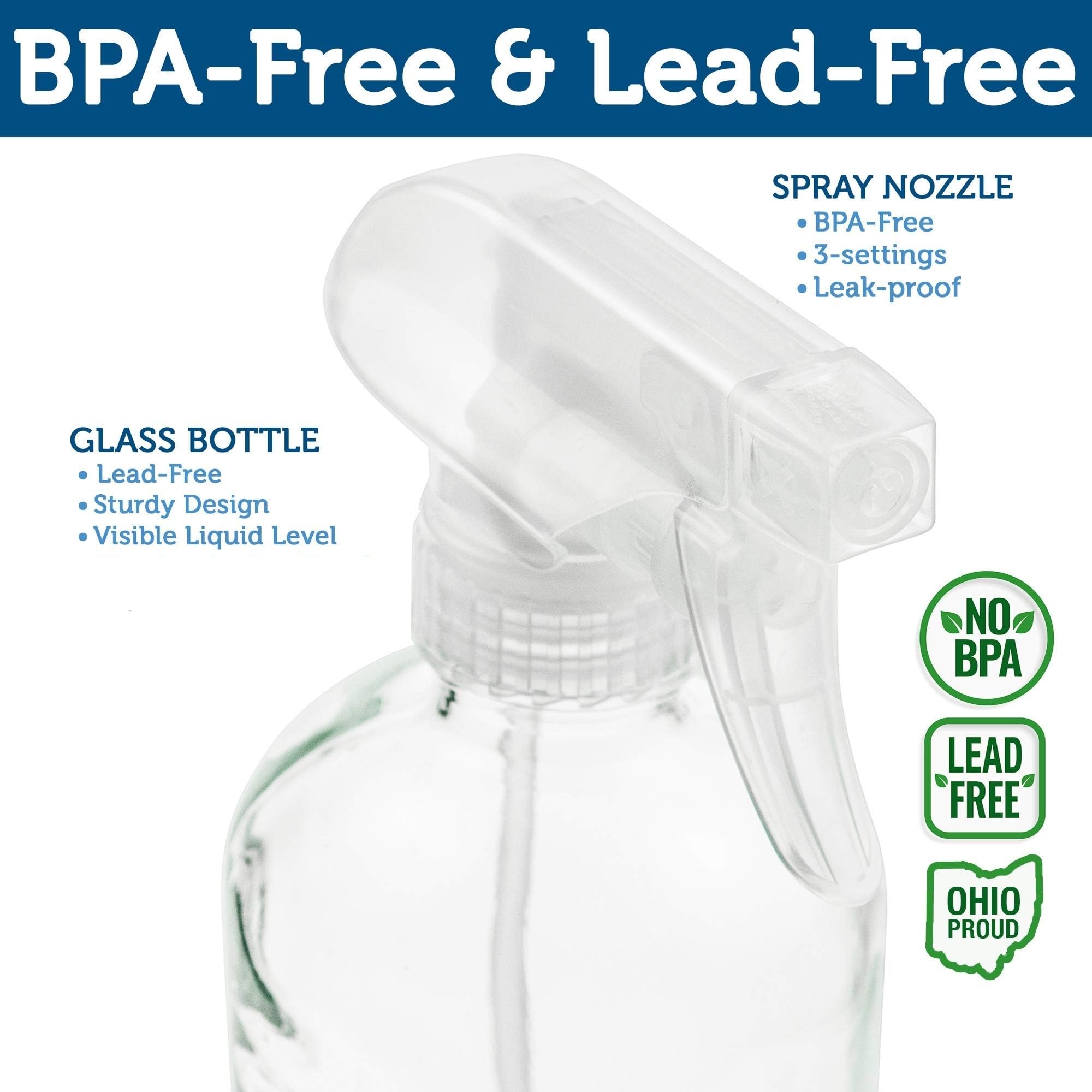 Sally's Organics glass spray bottle demonstrates mist vs stream for precise application