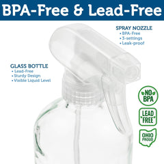 Sally's Organics glass spray bottle demonstrates mist vs stream for precise application