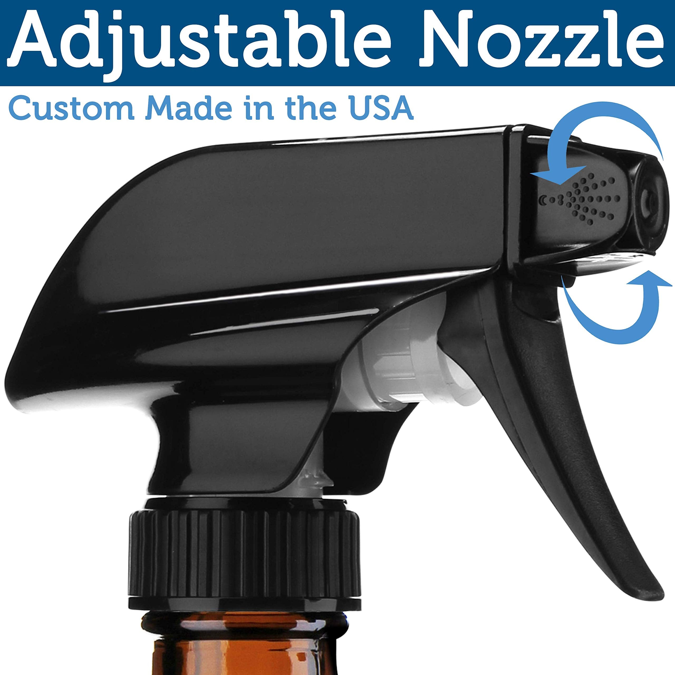 Sally's Organics black trigger sprayer offers mist and stream for versatile application.