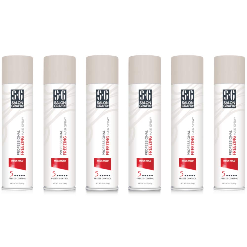 Salon Grafix Mega Hold Freezing Hairspray bottle for dramatic styling with long-lasting hold.