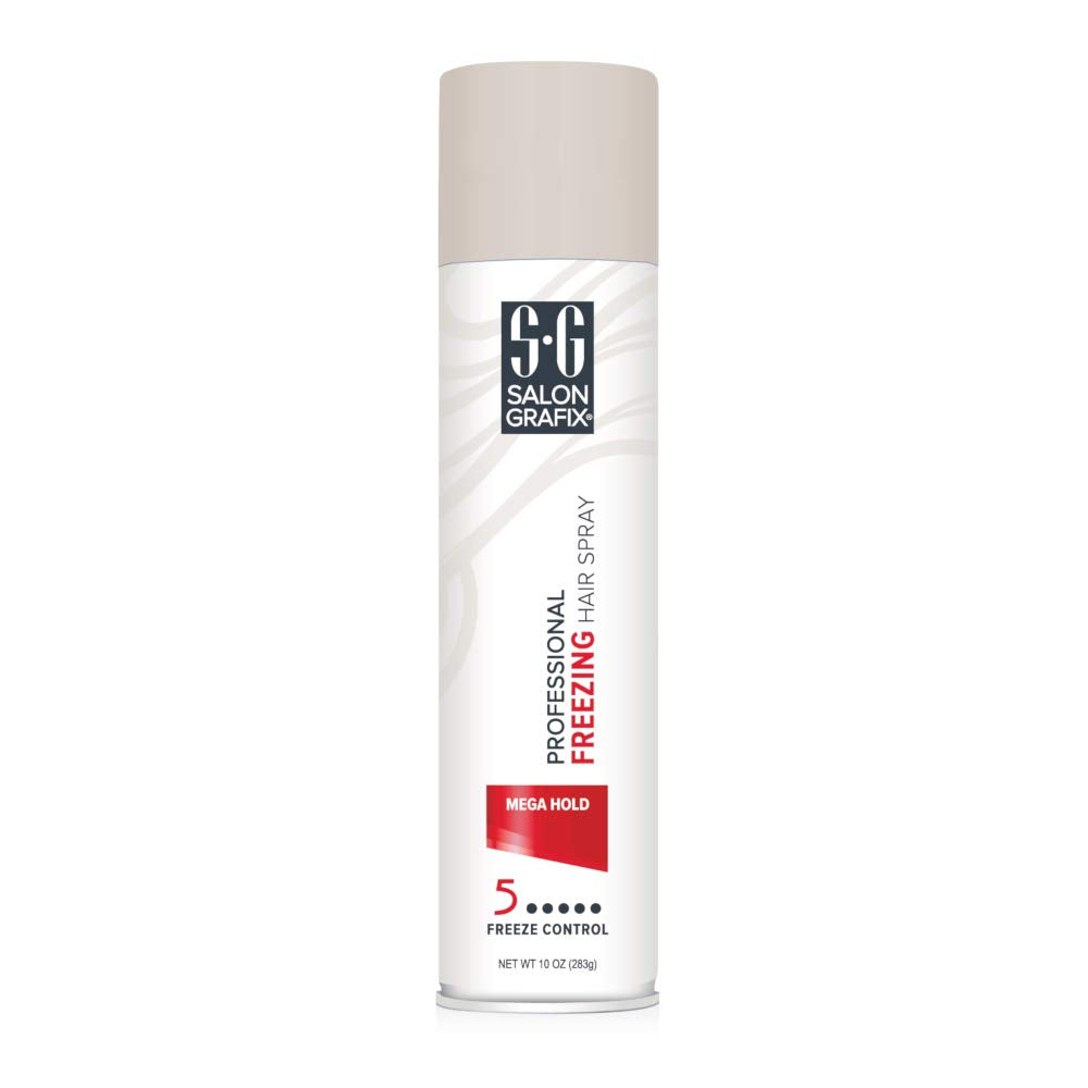 Salon Grafix Mega Hold Freezing Hairspray spray action delivering quick-dry, strong lift.