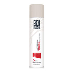 Salon Grafix Mega Hold Freezing Hairspray spray action delivering quick-dry, strong lift.