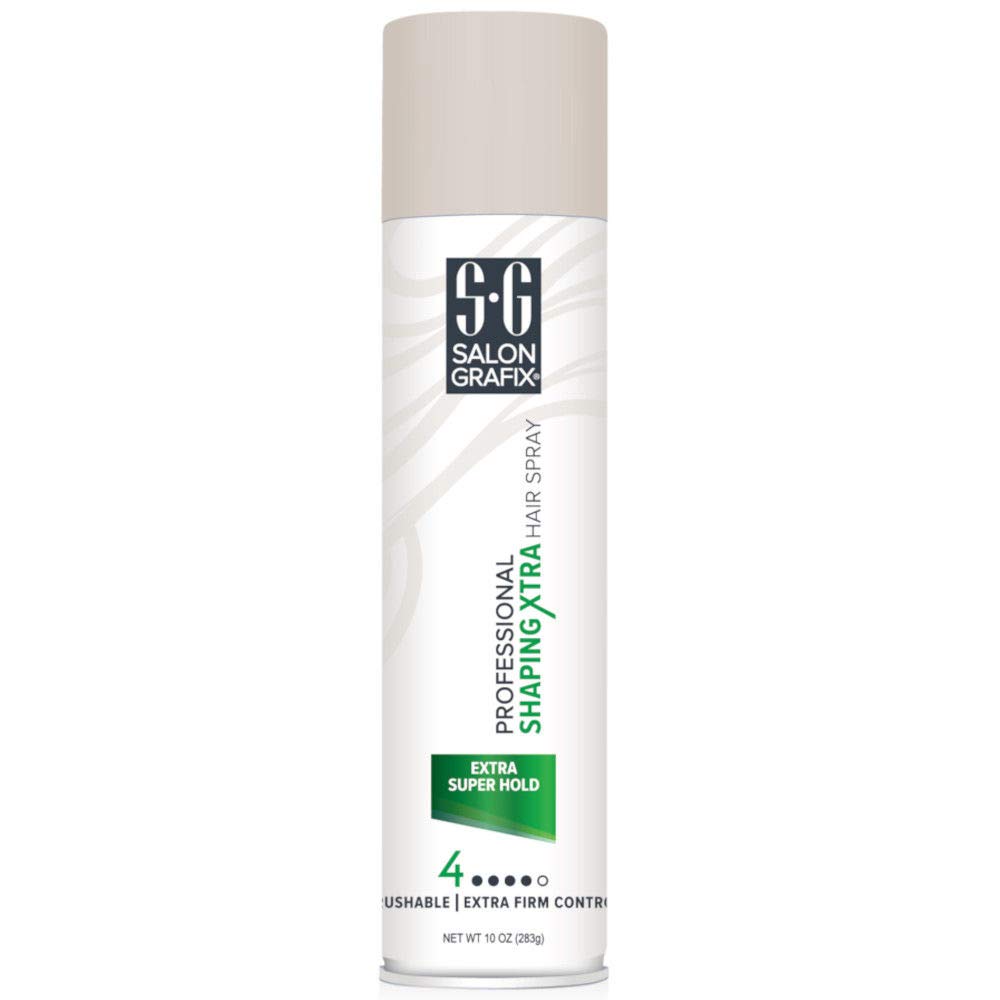 Salon Grafix Profession Shaping Hairspray bottle with extra hold for all-day style.