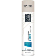 Salon Grafix Shaping Hair Spray bottle close-up showing volume and hold.
