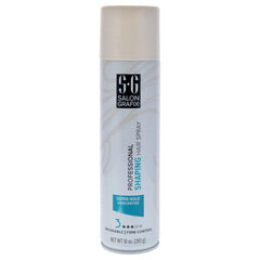 Salon Grafix Shaping Hair Spray Super Hold bottle close-up showing unscented, versatile styling