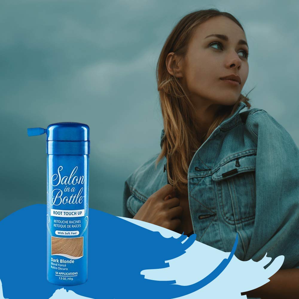 Salon in a Bottle Root Touch Up Dark Blonde spray-application shows on-the-go color touch-up.