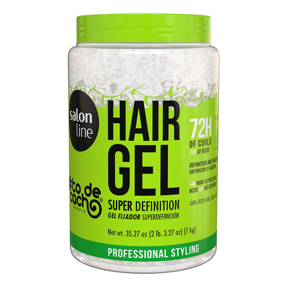Salon Line gel highlighted on vanity with a glossy, healthy curl result.
