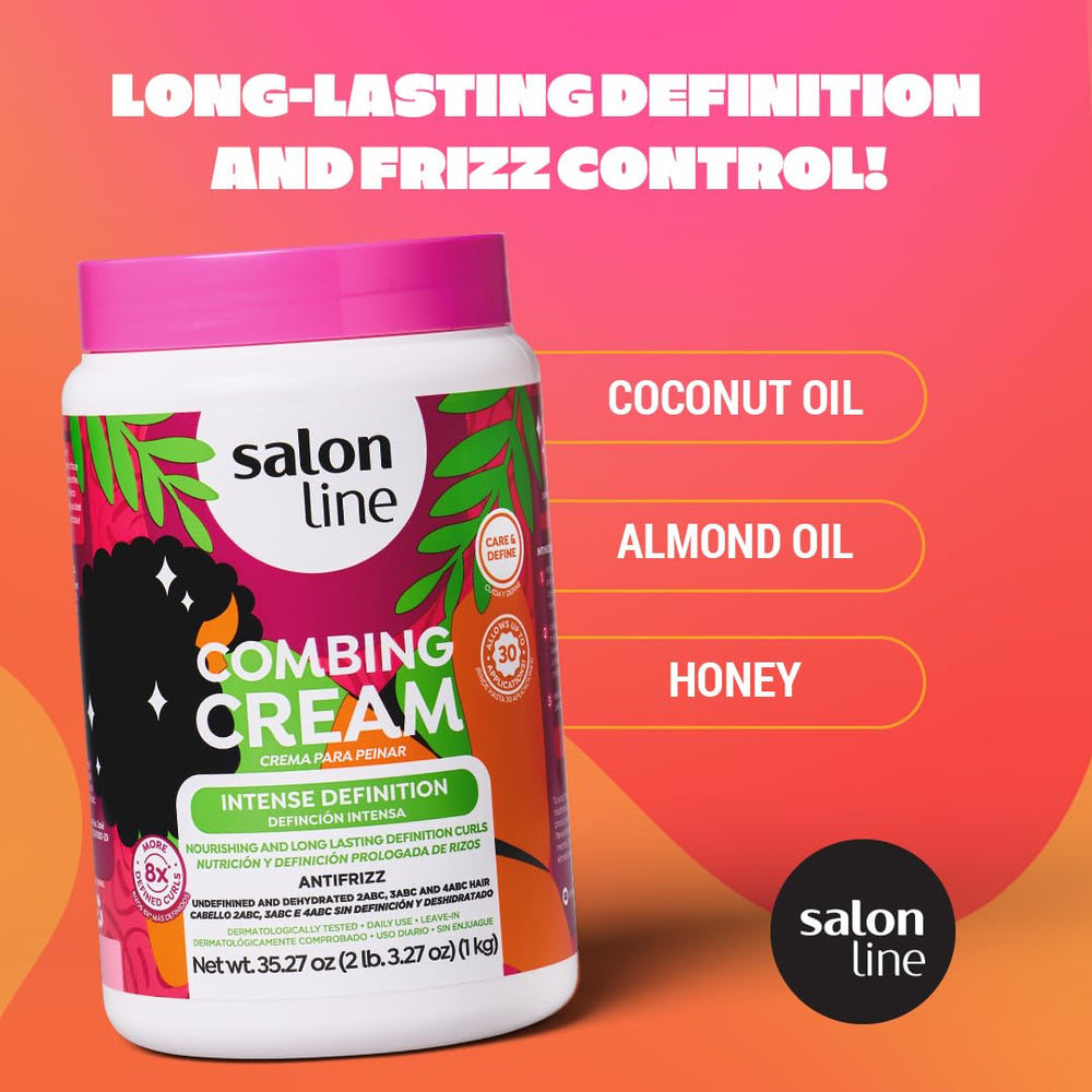 Salon Line Intense Definition Combing Cream demonstrates frizz control on textured hair.
