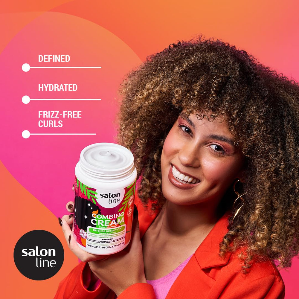 Salon Line Intense Definition Combing Cream hand application showing easy detangling and styling.