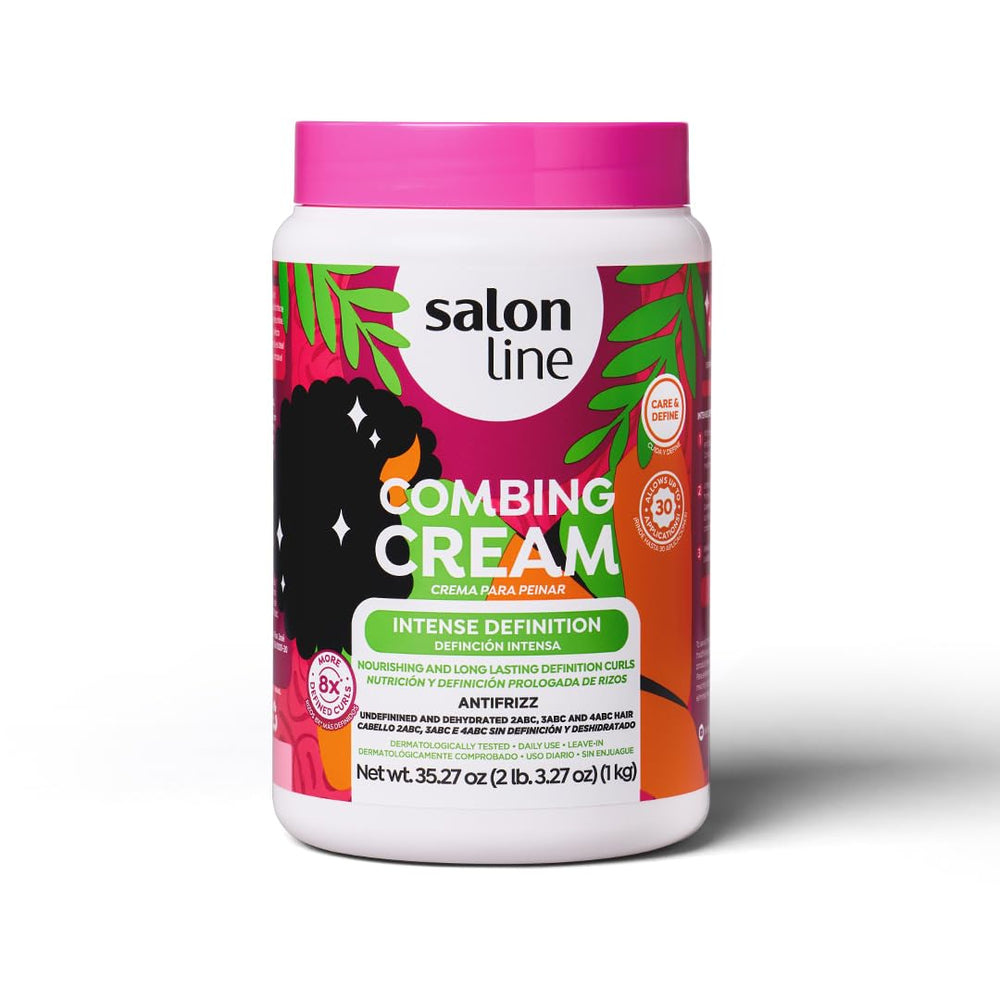 Salon Line Intense Definition Combing Cream bottle highlighting shine and smoothness.