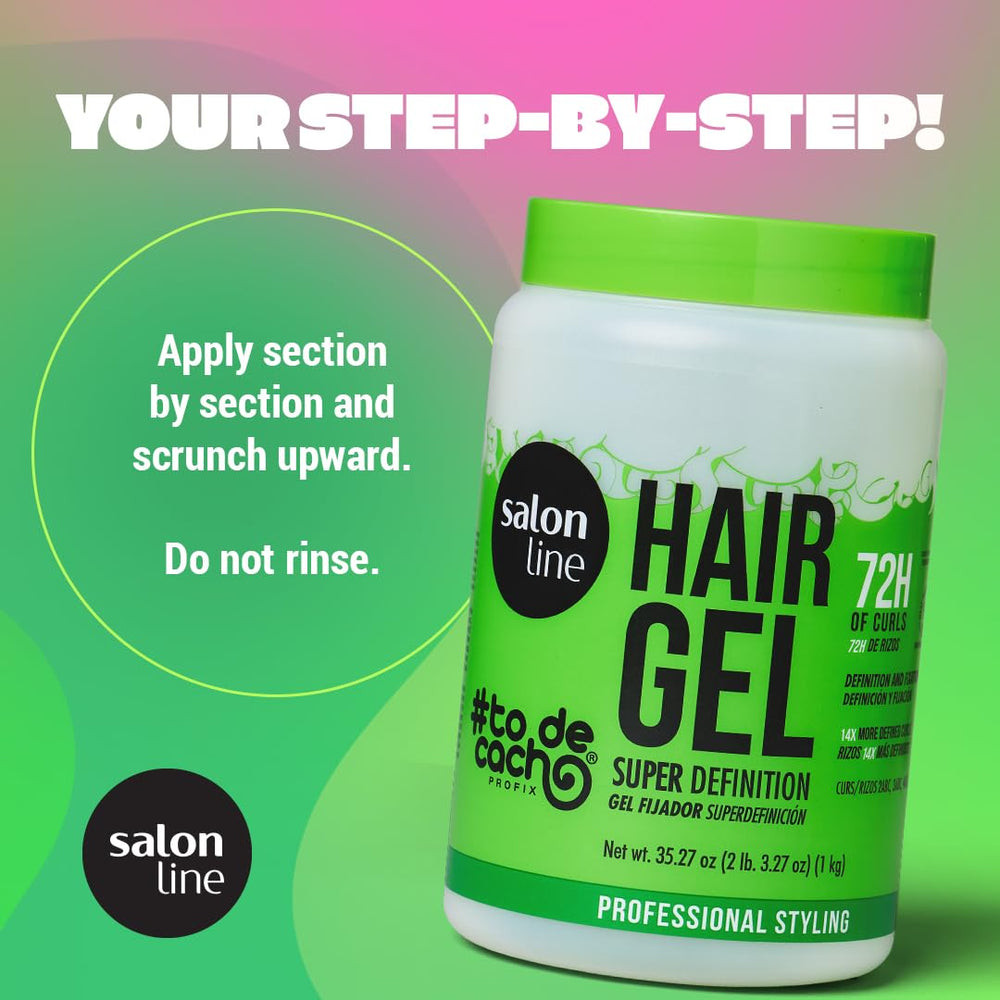 Salon Line vegan gelatin with aloe and panthenol promotes hydrated, shiny curls.