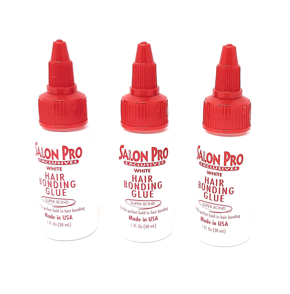Salon Pro White Hair Bonding Glue 1oz bottle delivers strong hold for extensions.