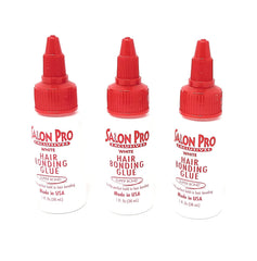 Salon Pro White Hair Bonding Glue 1oz bottle delivers strong hold for extensions.