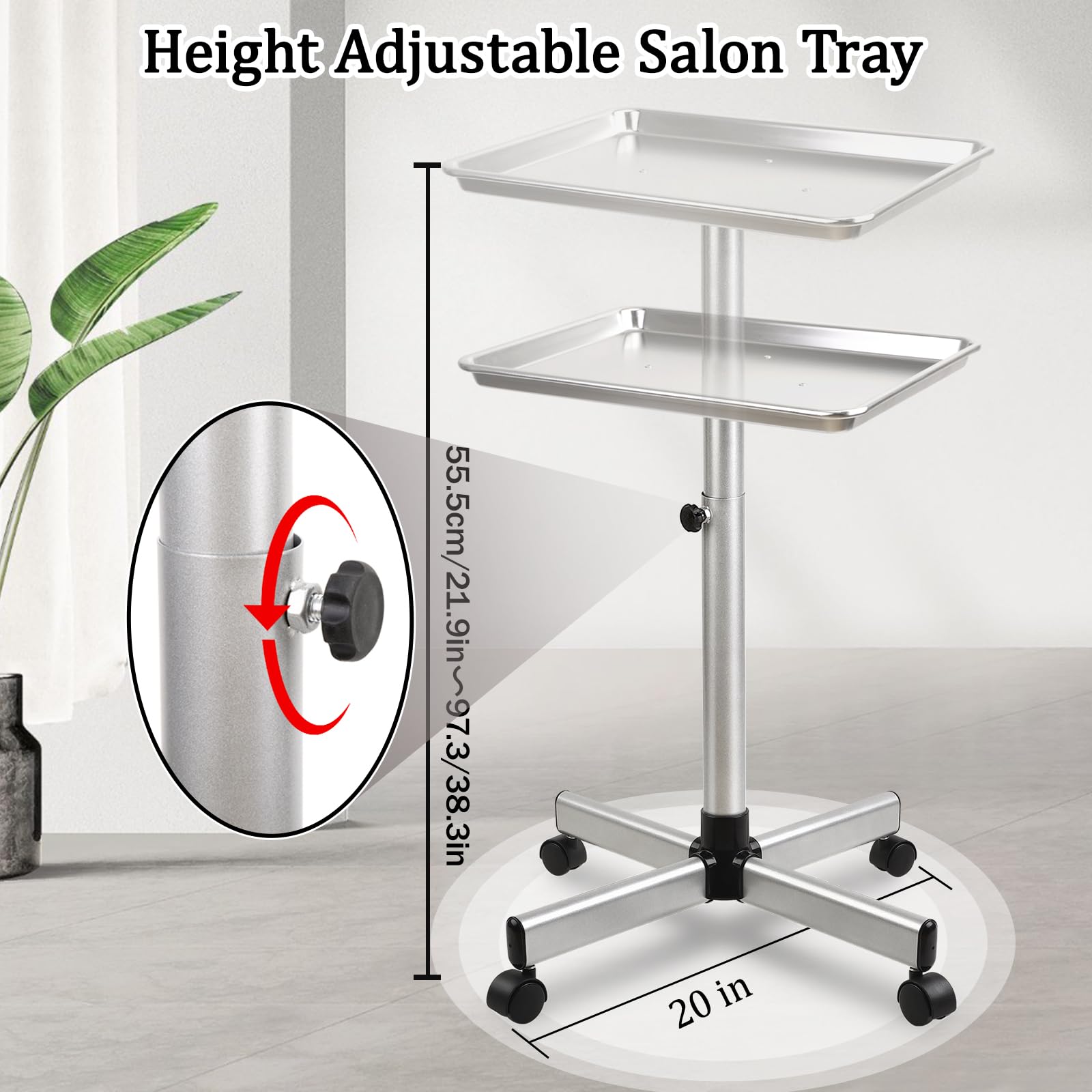 Salon Señor Height adjustable tray 22-39 inches highlights ergonomic operation during color sessions