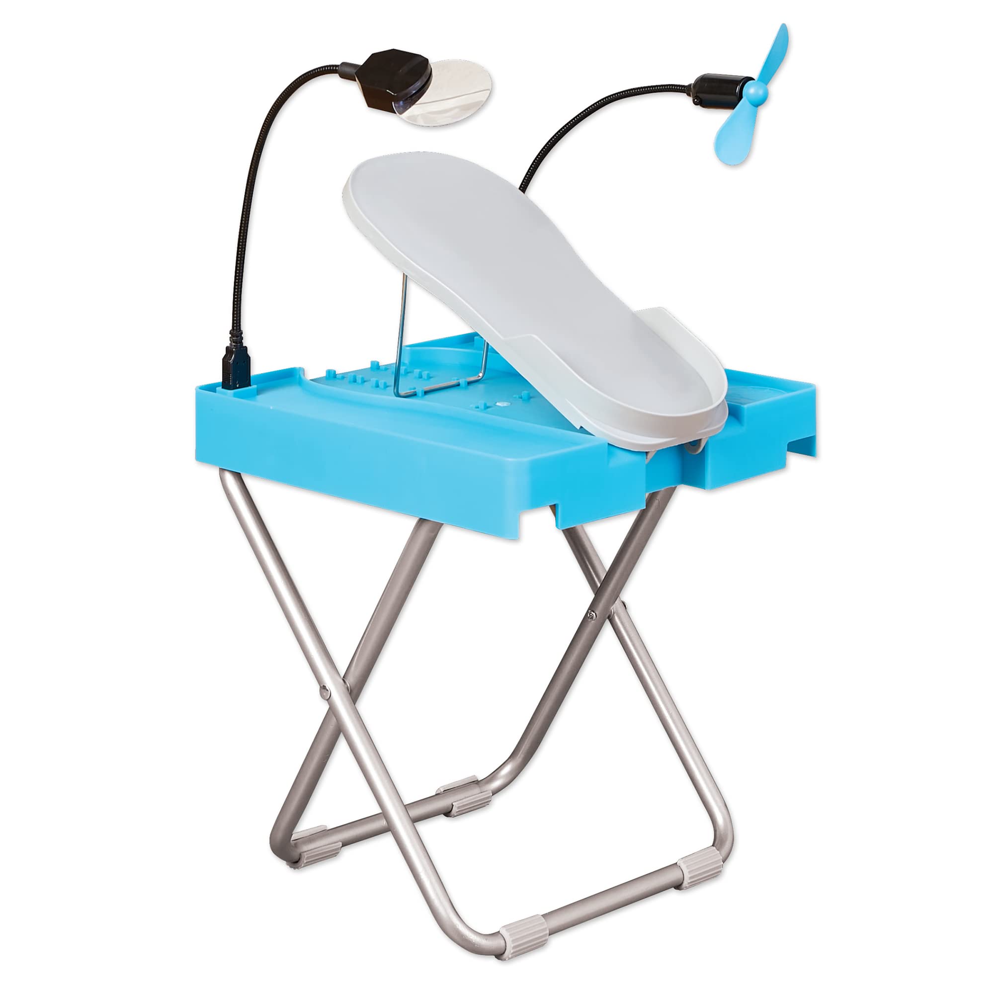 Salon Step footrest with drying fan helps nails dry quickly between coats.