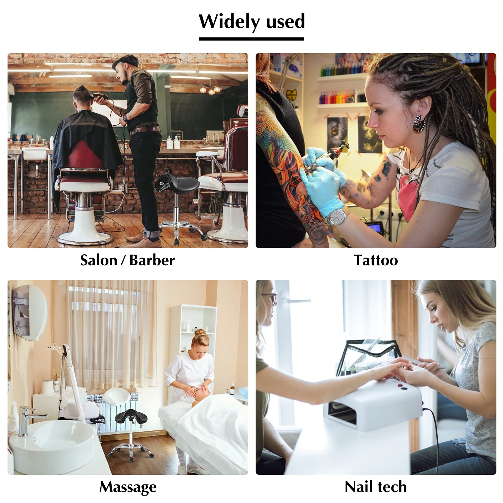 SALONFACTORY saddle stool ergonomic design helps reduce fatigue during use