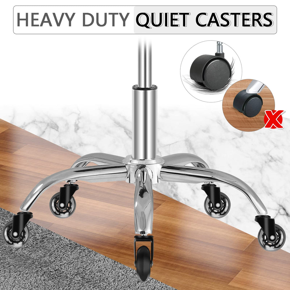 SALONFACTORY saddle stool floor-friendly casters prevent scuffs on hard floors