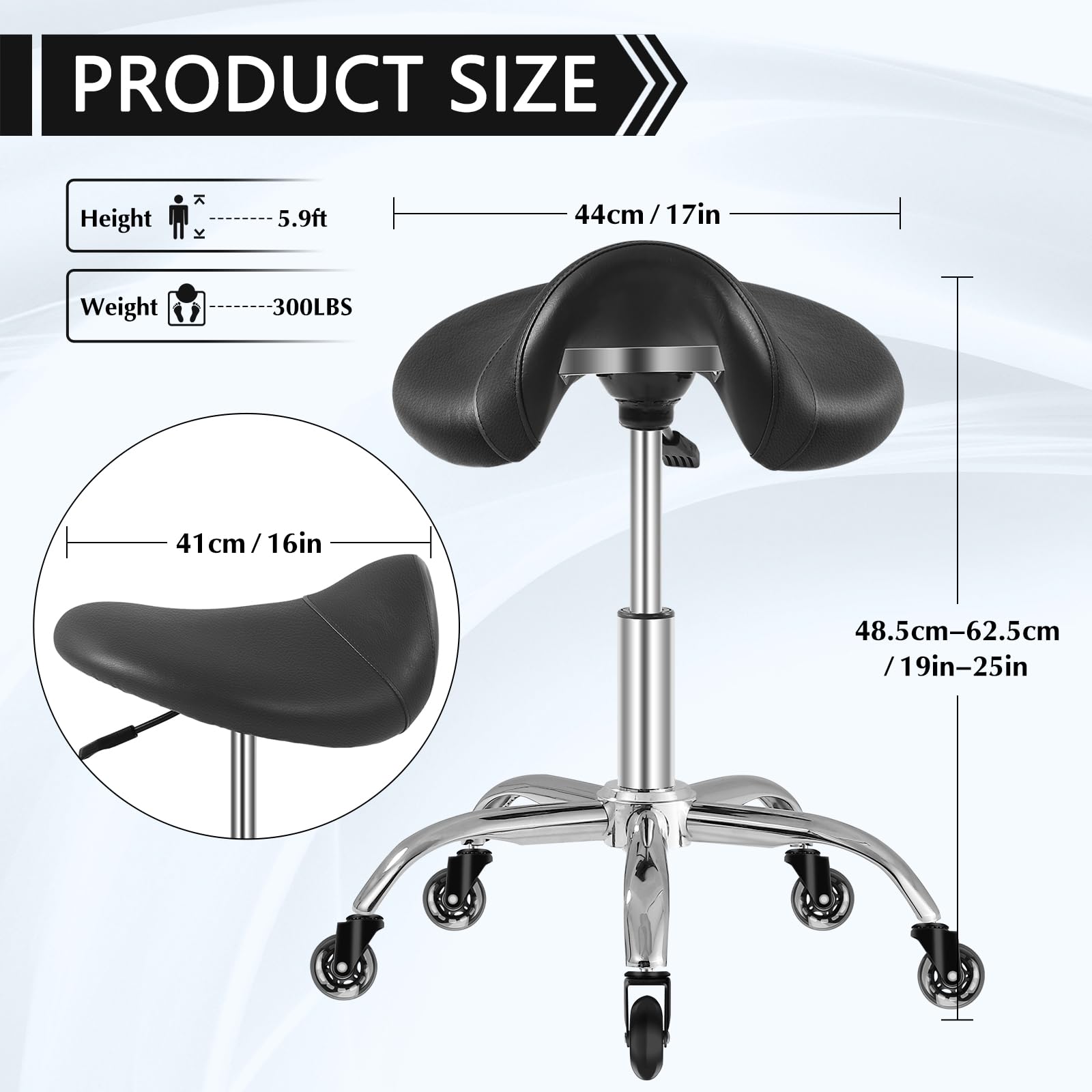 SALONFACTORY saddle stool PU leather seat for durability and easy cleaning