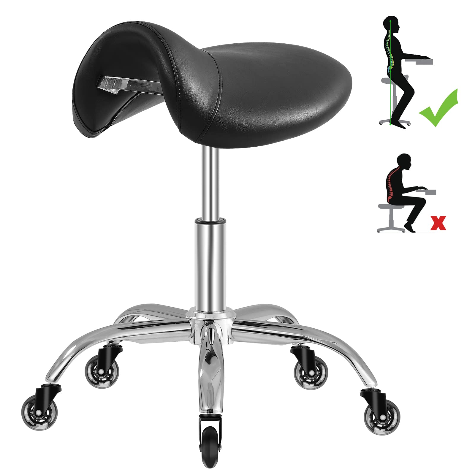 SALONFACTORY saddle stool thick cushion provides lasting comfort during long sessions