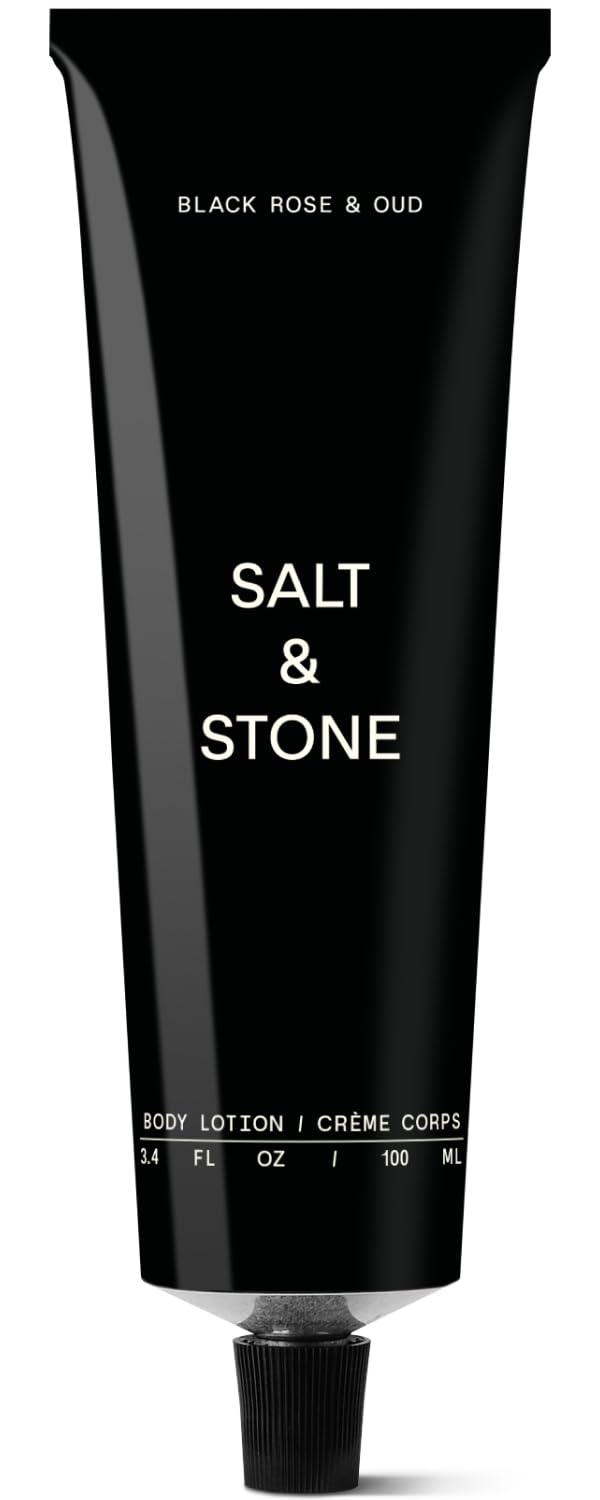 Salt and Stone Black Rose and Oud bottle close-up with premium scent preview.