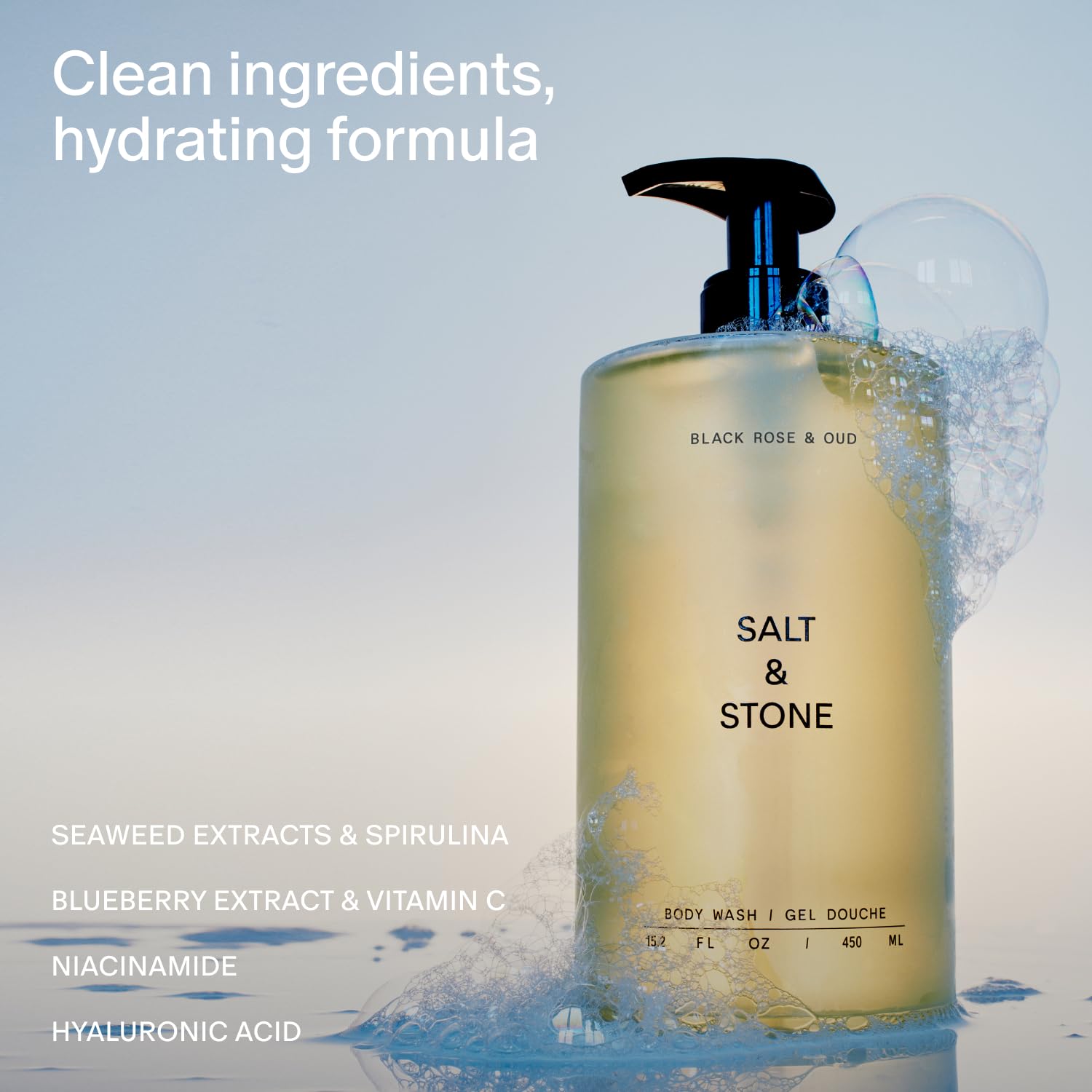 Salt and Stone Black Rose and Oud lather closeup for rich hydration.