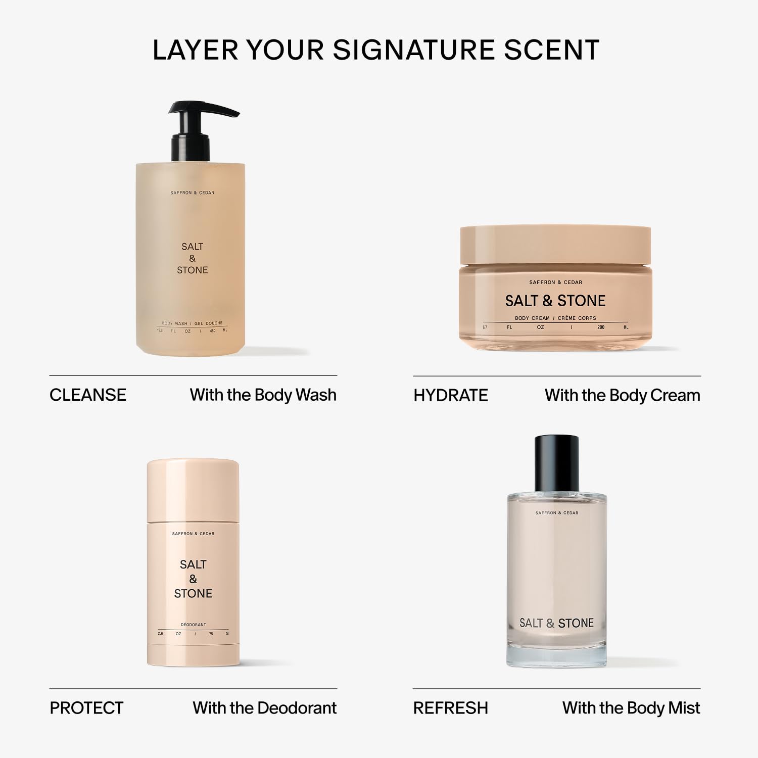 Salt & Stone body cream saffron-cedar application ritual shows quick, comfortable absorption.