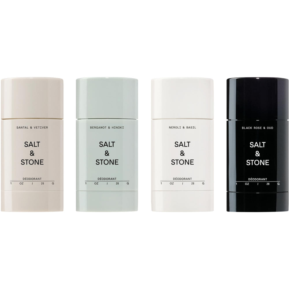 Salt & Stone aluminum-free deodorant application close-up showing smooth glide for all-day freshness.