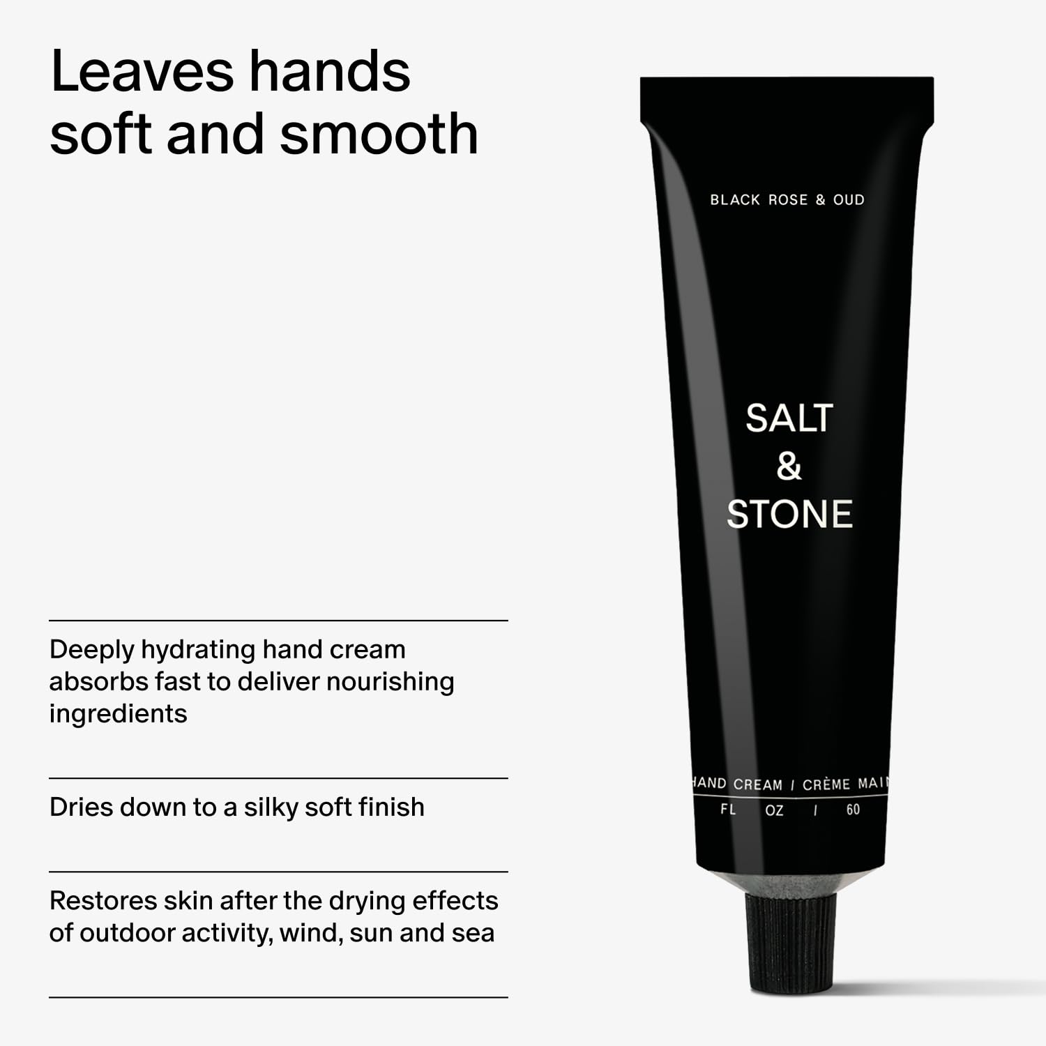 Salt & Stone application close-up highlighting rich fragrance and silky feel