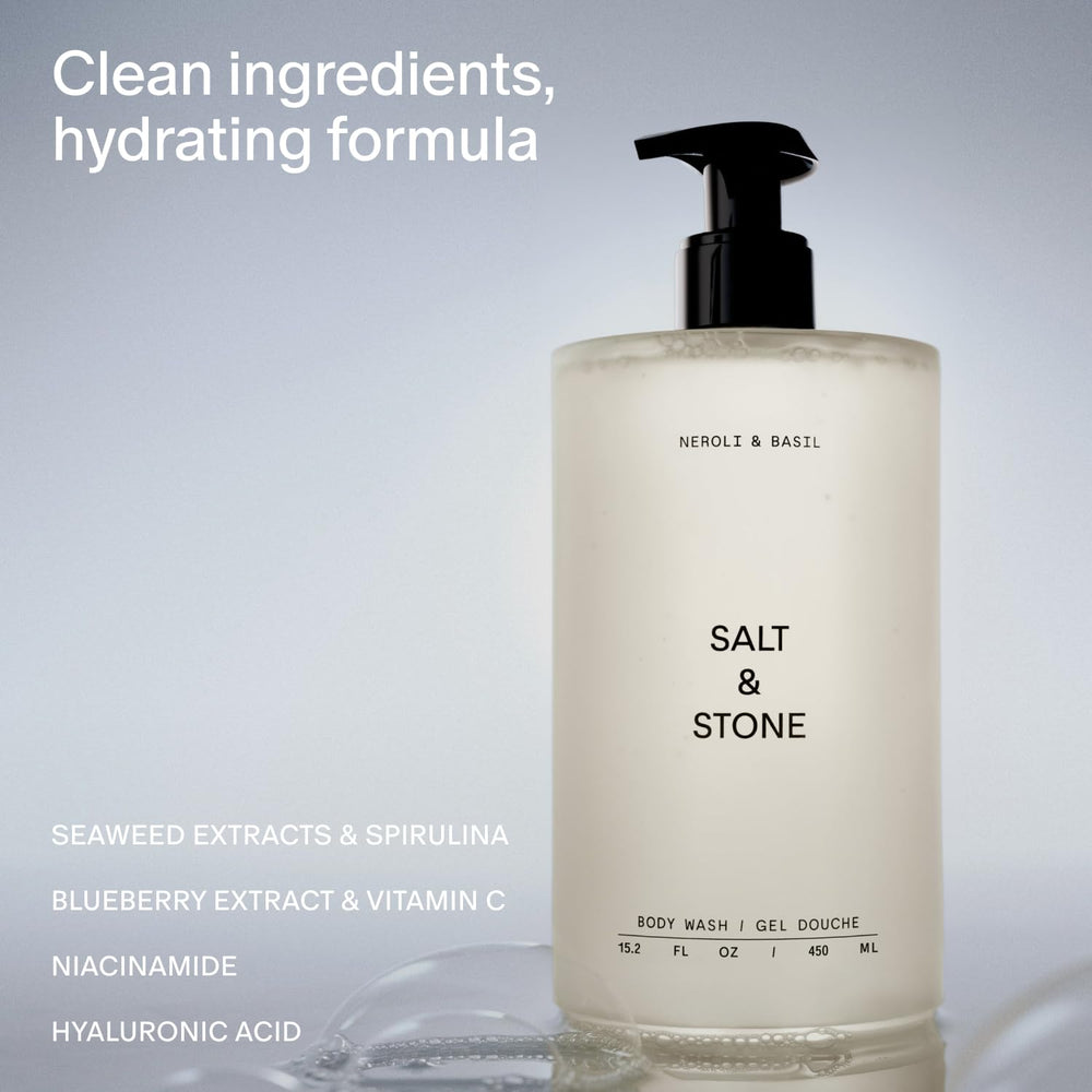 Salt & Stone Neroli Basil rich lather provides hydrating cleanse