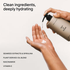 Salt & Stone saffron cedar lotion texture highlights silky finish after application.