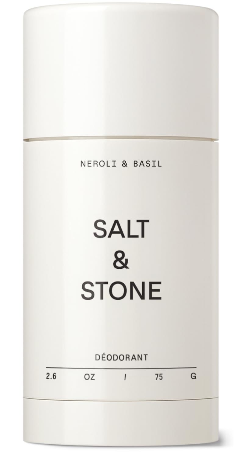 Salt and Stone aluminum-free deodorant bottle with neroli basil scent for all-day freshness