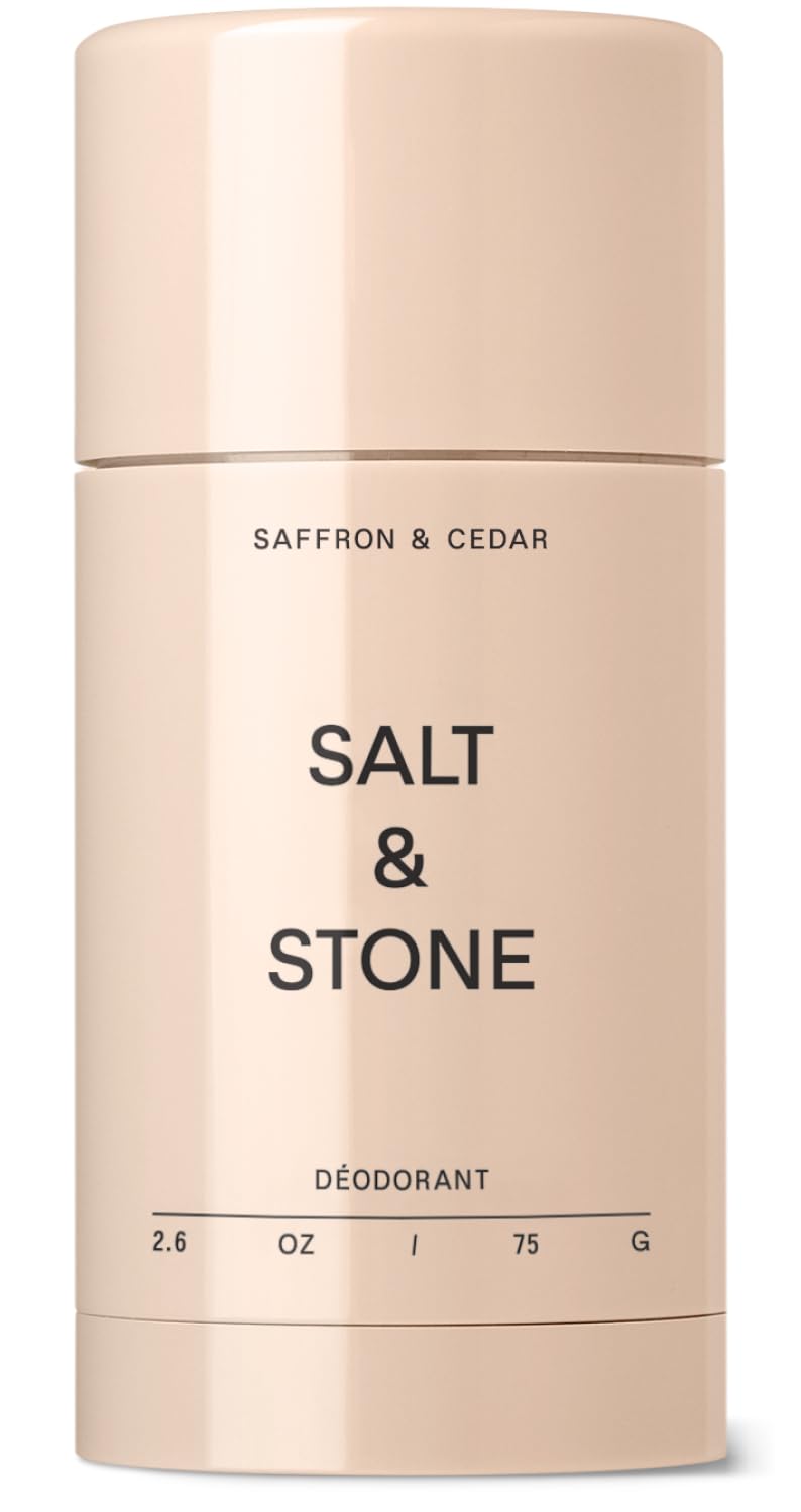 Salt & Stone aluminum-free deodorant saffron cedar application shows clean protection