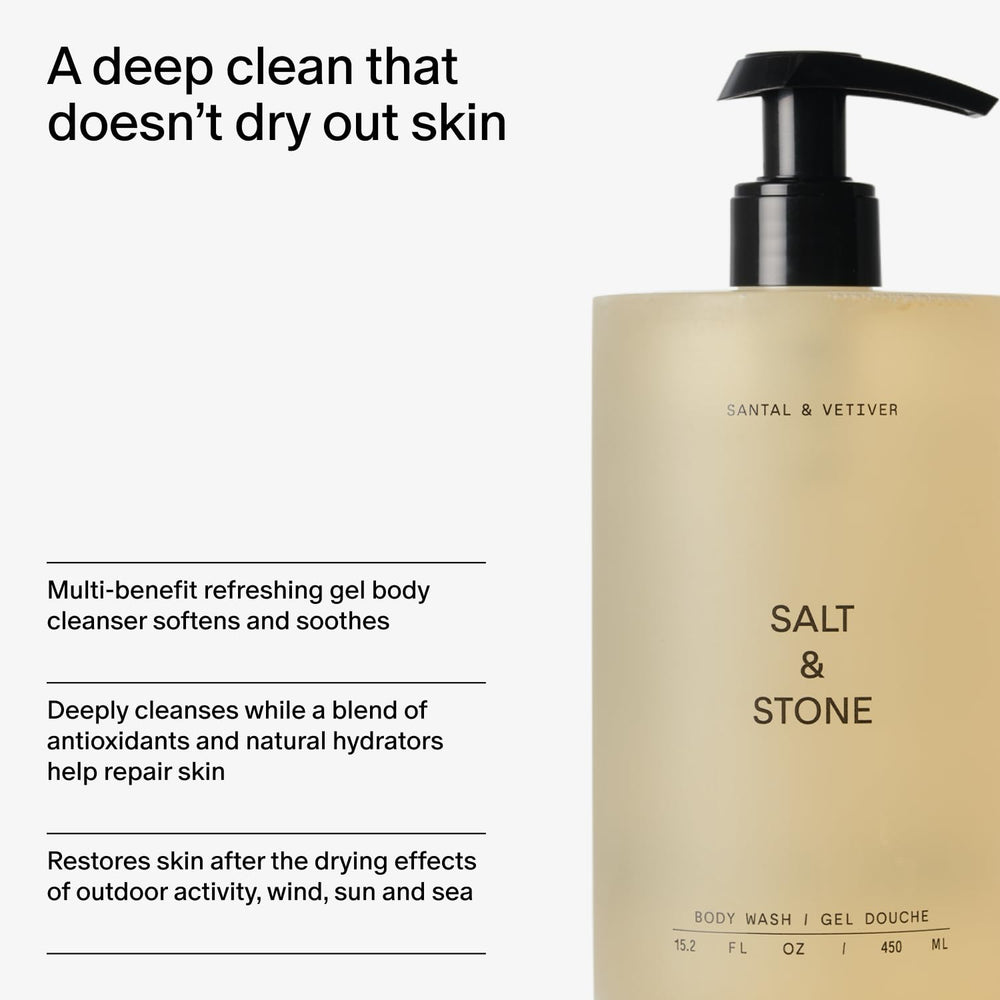 Fluffy foam rising on skin from Salt & Stone Santal & Vetiver wash.