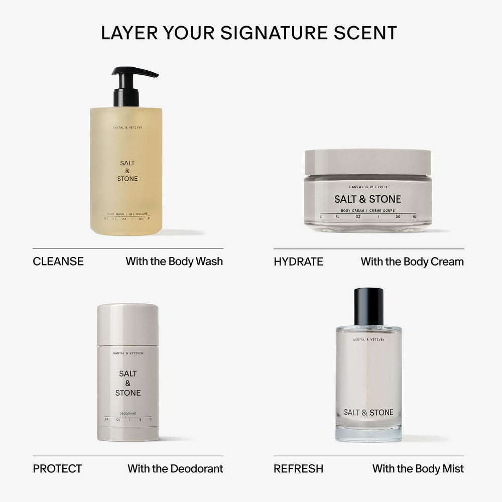 Vegan and cruelty-free badge on Salt & Stone Body Cream packaging