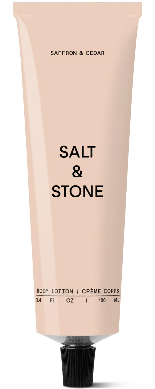 Salt & Stone Body Lotion bottle shows sleek packaging with quick-hydration benefits.