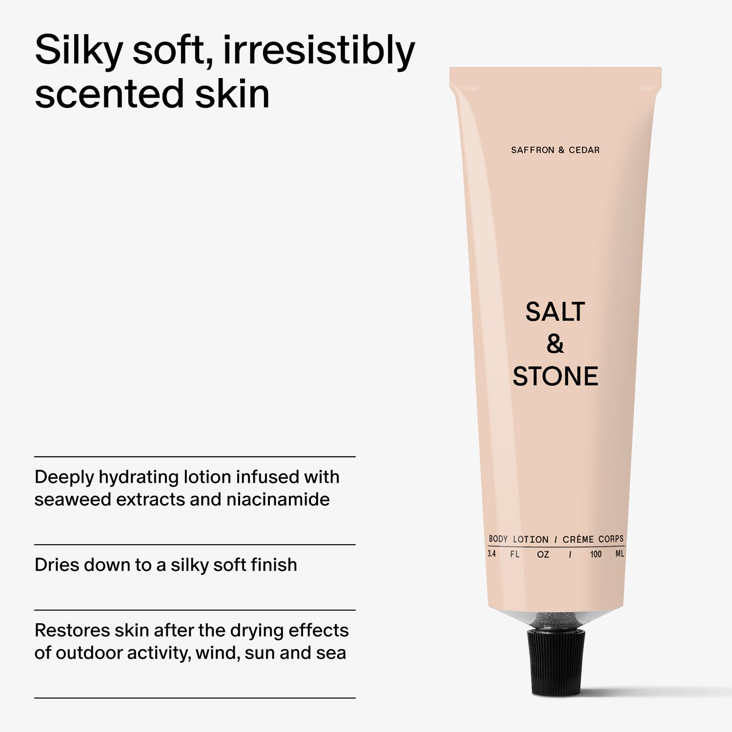 Salt & Stone saffron cedar scent conveys warm, unisex aromatics.
