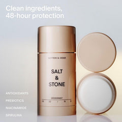 Salt & Stone Bergamot & Hinoki deodorant on display for unisex daily wear.
