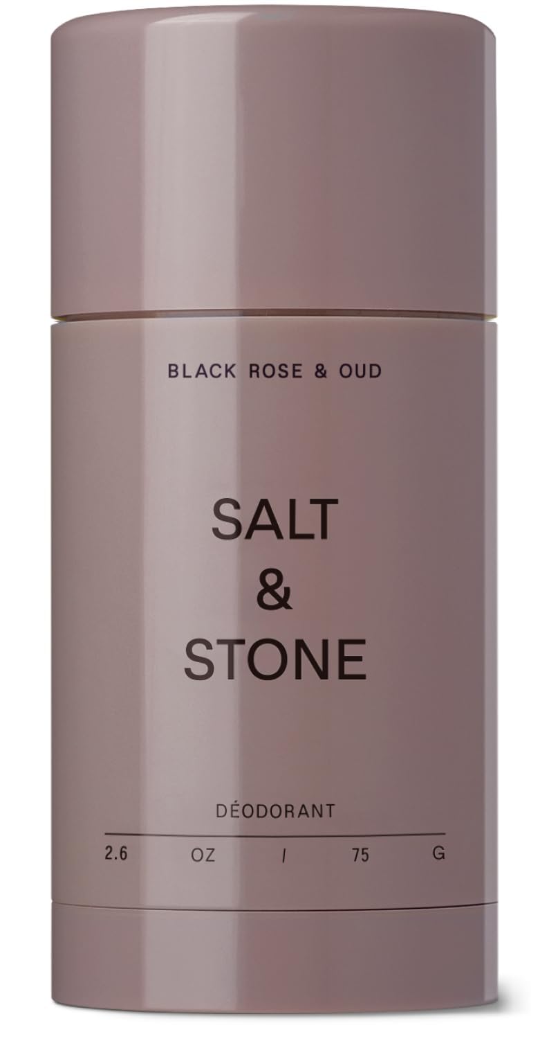 Salt & Stone deodorant bottle with Black Rose & Oud for long lasting freshness