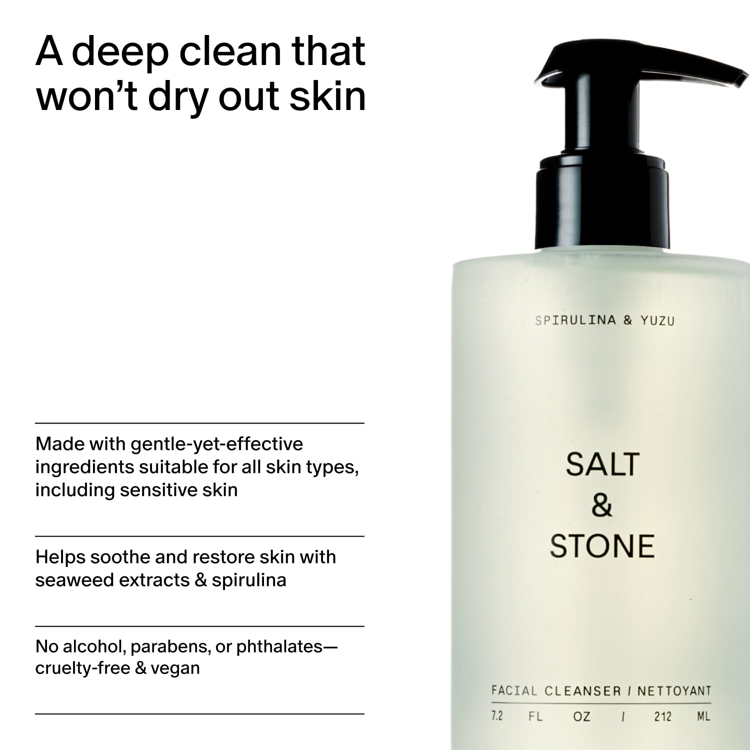 Salt & Stone Facial Cleanser vegan cruelty-free label on packaging.