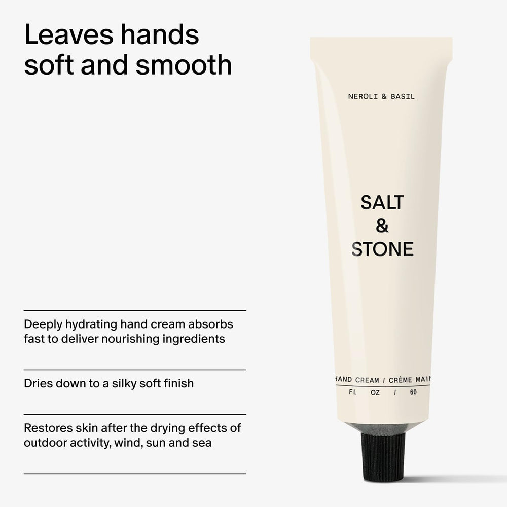 Salt & Stone hand cream fast-absorbing formula dries to a silky feel.