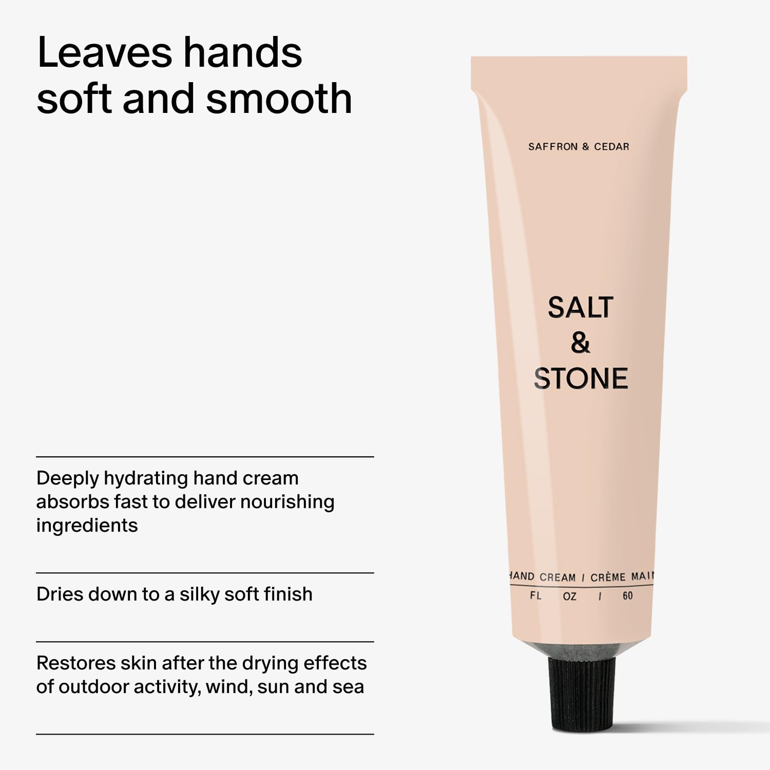 Salt & Stone hand cream saffron cedar unisex packaging suits both men and women.