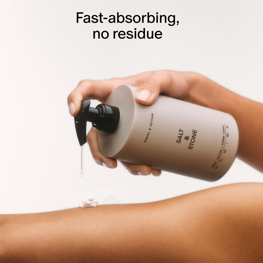 Salt & Stone lotion pump on display for fast, everyday hydration.