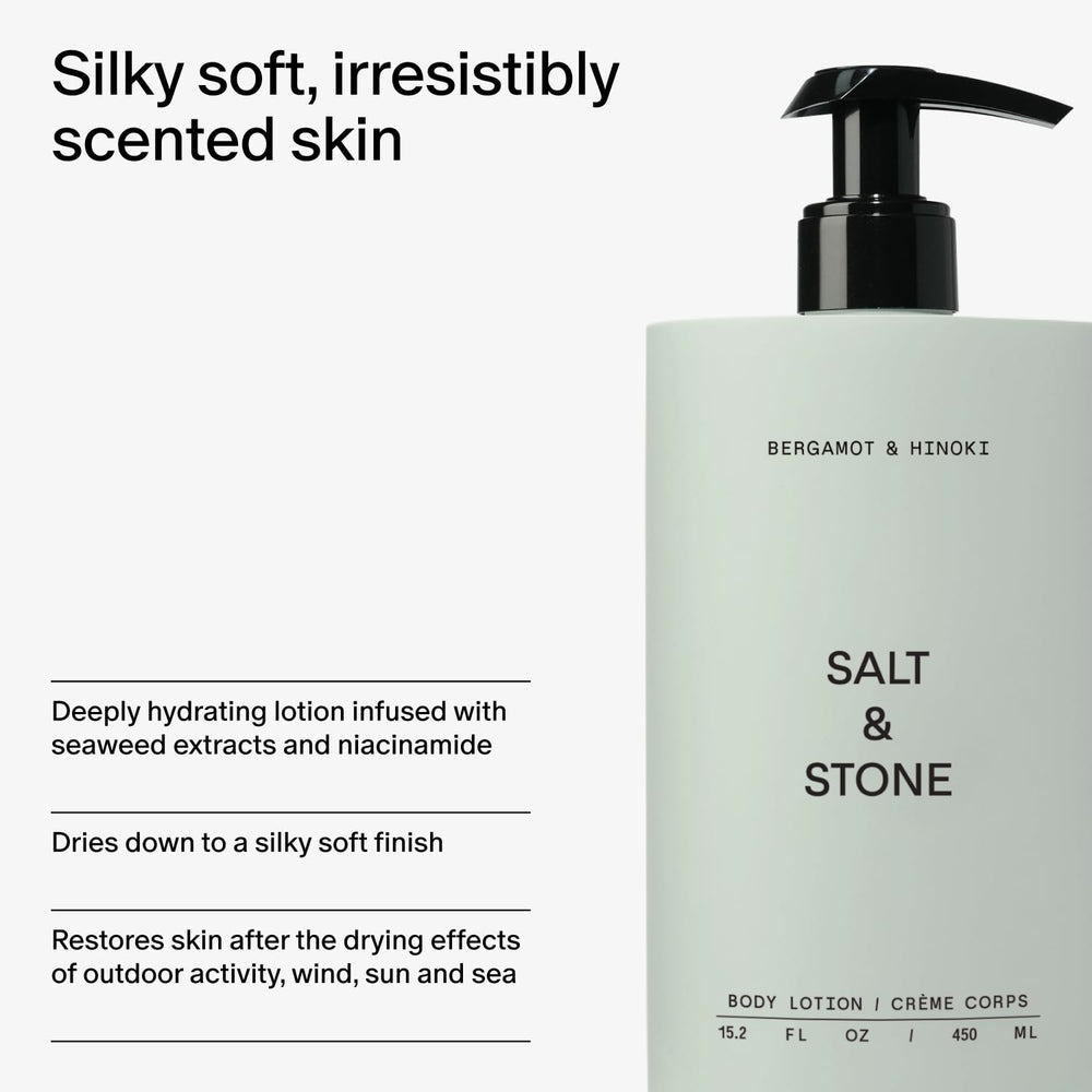 Salt & Stone branding on bottle signals unisex, versatile use.